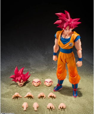 Goku Super Saiyan God Action Figure – Interchangeable Faces & Hands